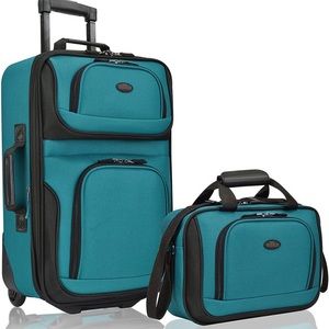 U.S. Traveler Rio Fabric Expandable Carry-on Luggage Set, Teal, 2 Wheel